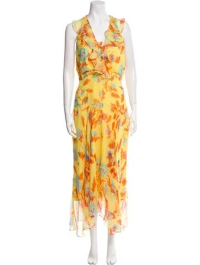 Pre-owned Saloni Silk Long Dress In Orange