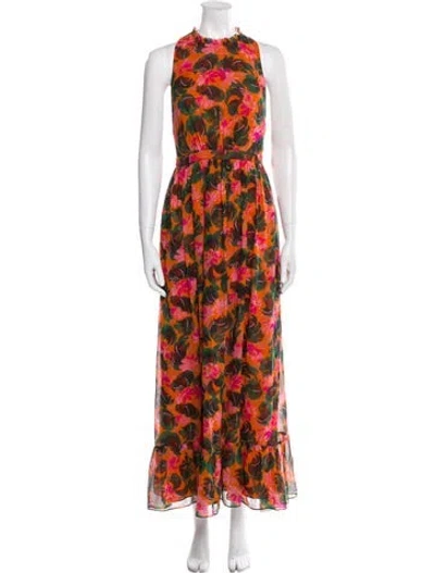Pre-owned Saloni Silk Long Dress In Orange