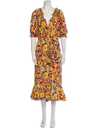 Pre-owned Saloni Silk Long Dress In Orange