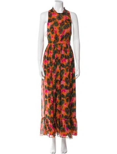 Pre-owned Saloni Silk Long Dress In Orange