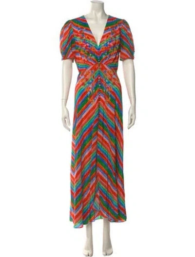 Pre-owned Saloni Silk Long Dress In Orange