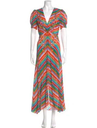 Pre-owned Saloni Silk Long Dress In Orange