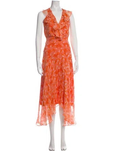 Pre-owned Saloni Silk Long Dress In Orange