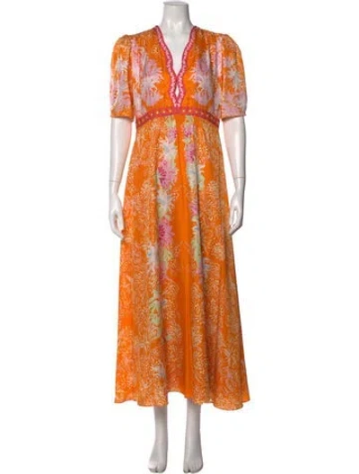 Pre-owned Saloni Silk Long Dress In Orange