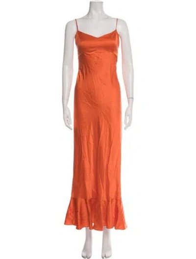Pre-owned Saloni Silk Long Dress In Orange