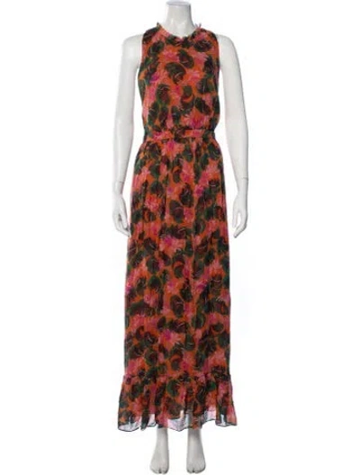 Pre-owned Saloni Silk Long Dress In Orange