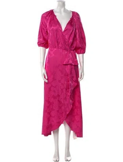 Pre-owned Saloni Silk Long Dress In Pink