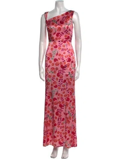 Pre-owned Saloni Silk Long Dress In Pink