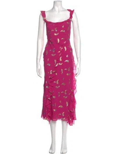 Pre-owned Saloni Silk Long Dress In Pink