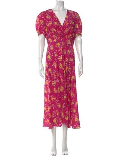 Pre-owned Saloni Silk Long Dress In Pink