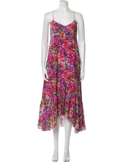 Pre-owned Saloni Silk Long Dress In Pink