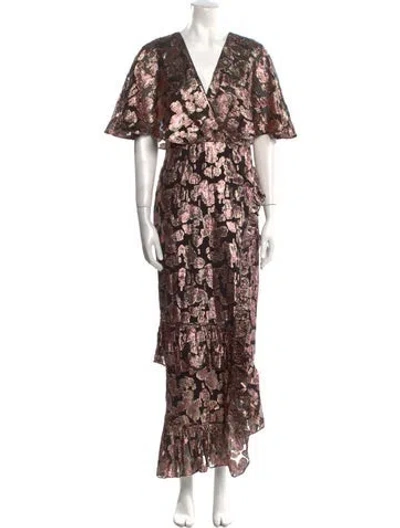 Pre-owned Saloni Silk Long Dress In Pink