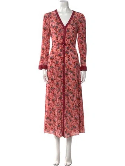 Pre-owned Saloni Silk Long Dress In Pink