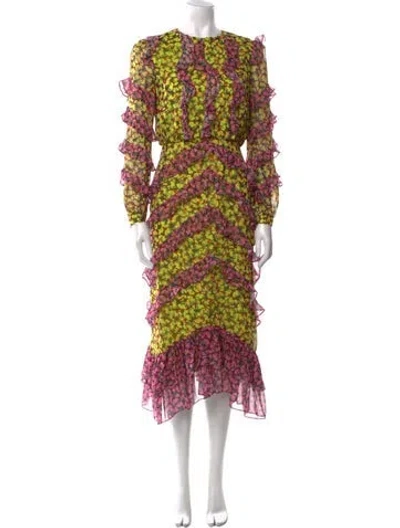 Pre-owned Saloni Silk Long Dress In Pink