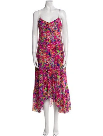 Pre-owned Saloni Silk Long Dress In Pink