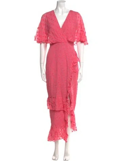 Pre-owned Saloni Silk Long Dress In Pink