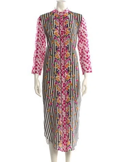 Pre-owned Saloni Silk Long Dress In Pink