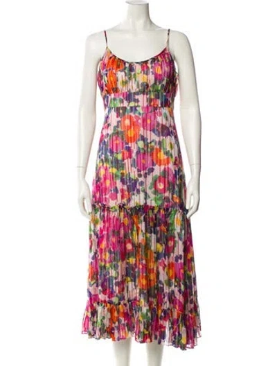 Pre-owned Saloni Silk Long Dress In Pink