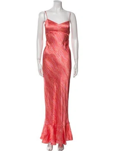Pre-owned Saloni Silk Long Dress In Pink
