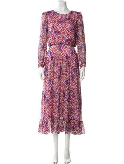 Pre-owned Saloni Silk Long Dress In Pink