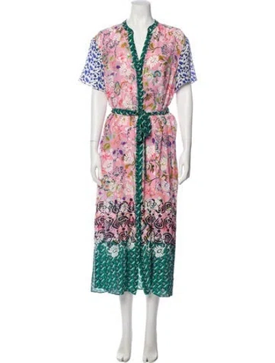 Pre-owned Saloni Silk Long Dress In Pink