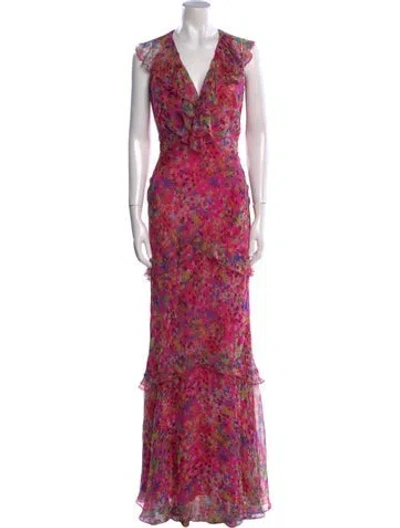 Pre-owned Saloni Silk Long Dress In Pink