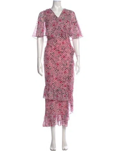 Pre-owned Saloni Silk Long Dress In Pink