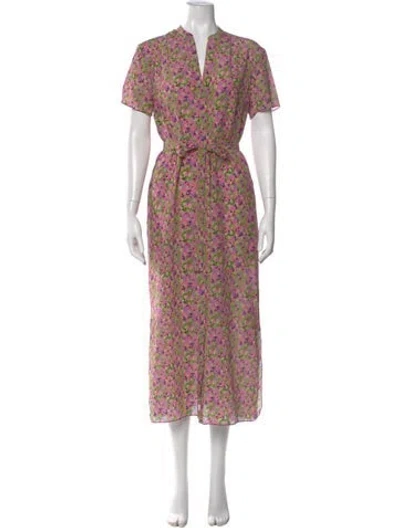 Pre-owned Saloni Silk Long Dress In Pink