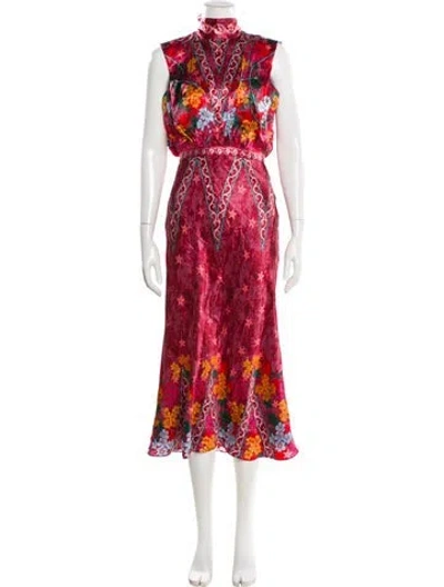 Pre-owned Saloni Silk Long Dress In Pink
