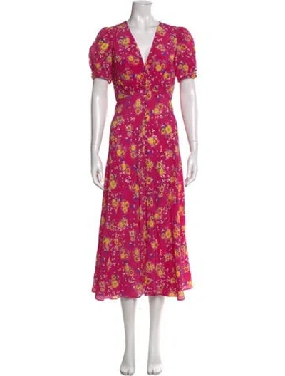 Pre-owned Saloni Silk Long Dress In Pink