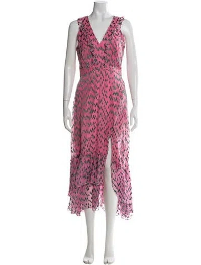 Pre-owned Saloni Silk Long Dress In Pink