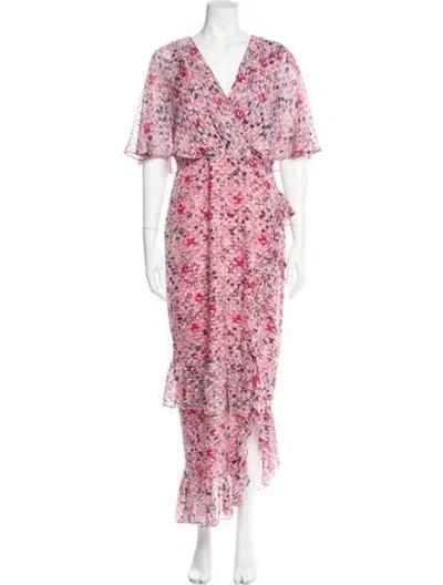Pre-owned Saloni Silk Long Dress In Pink