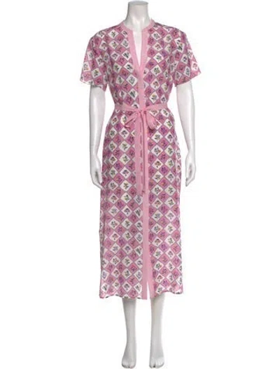 Pre-owned Saloni Silk Long Dress In Pink