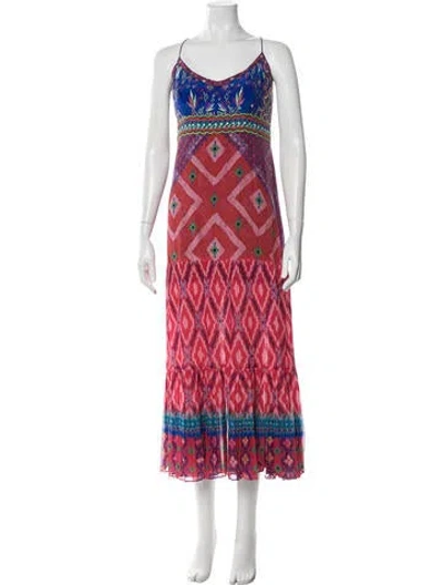 Pre-owned Saloni Silk Long Dress In Pink