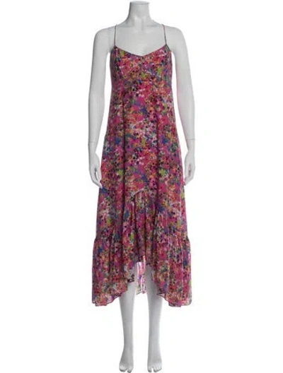 Pre-owned Saloni Silk Long Dress In Pink