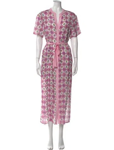 Pre-owned Saloni Silk Long Dress In Pink