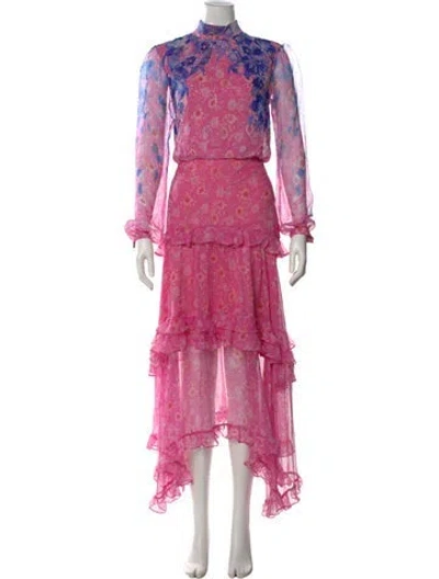 Pre-owned Saloni Silk Long Dress In Pink