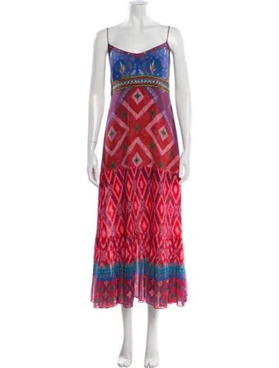 Pre-owned Saloni Silk Long Dress In Pink