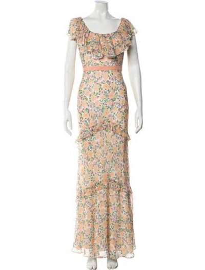 Pre-owned Saloni Silk Long Dress In Pink