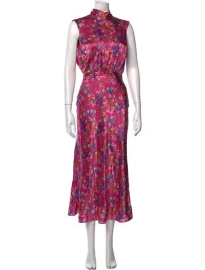 Pre-owned Saloni Silk Long Dress In Pink