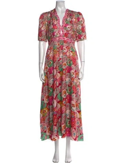 Pre-owned Saloni Silk Long Dress In Pink