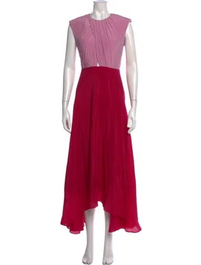 Pre-owned Saloni Silk Long Dress In Pink