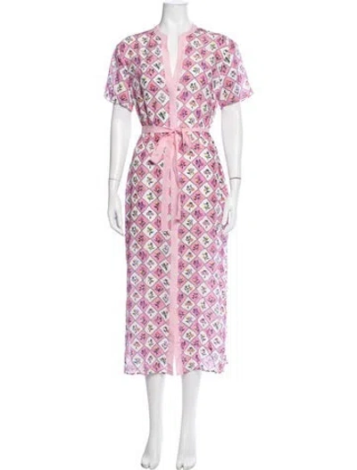 Pre-owned Saloni Silk Long Dress In Pink