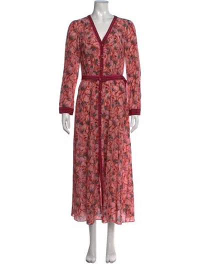 Pre-owned Saloni Silk Long Dress In Pink