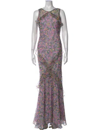 Pre-owned Saloni Silk Long Dress In Purple