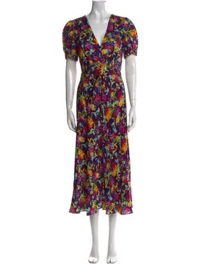 Pre-owned Saloni Silk Long Dress In Purple