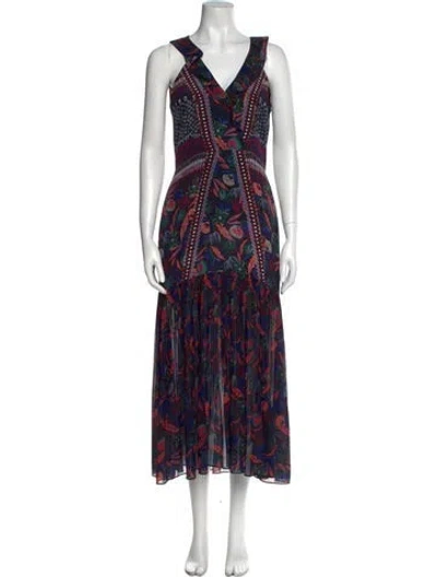 Pre-owned Saloni Silk Long Dress In Purple