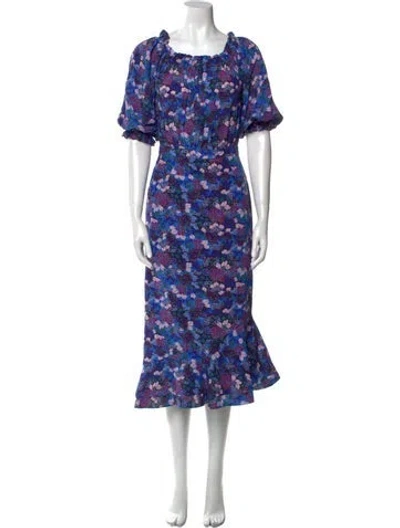 Pre-owned Saloni Silk Long Dress In Purple