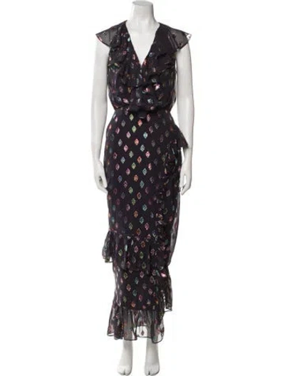 Pre-owned Saloni Silk Long Dress In Purple