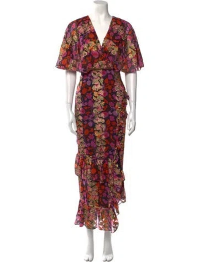 Pre-owned Saloni Silk Long Dress In Purple